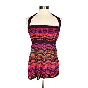 Missoni Womens Multicolor Wave Print Tie Neck Halter Top Stretch Knit size 10